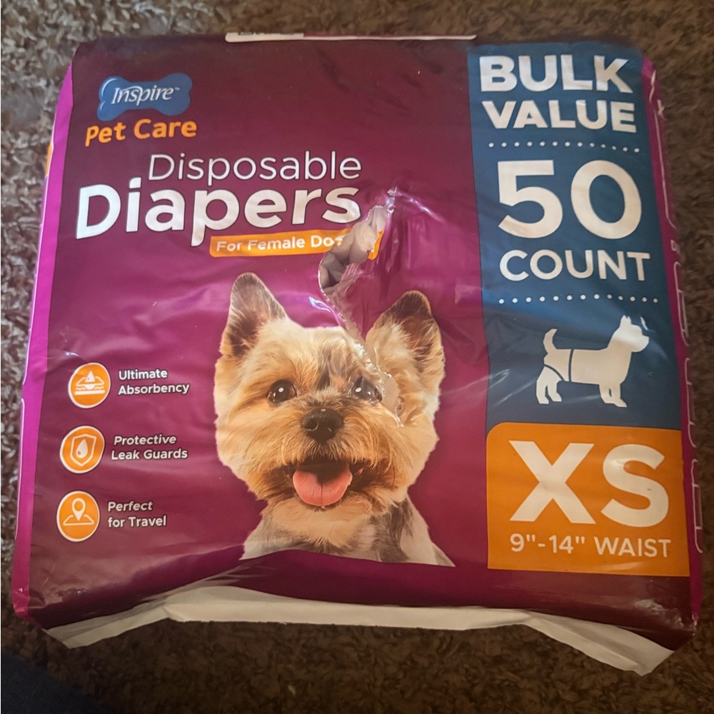 49 Disposable Dog Diapers - XS, Purple